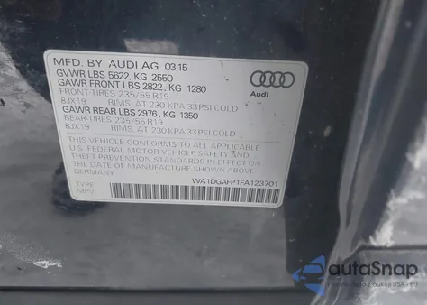 2015 Audi Q5 3.0T Premium Plus z USA, uszkodzony, nr VIN WA1DGAFP1FA123701